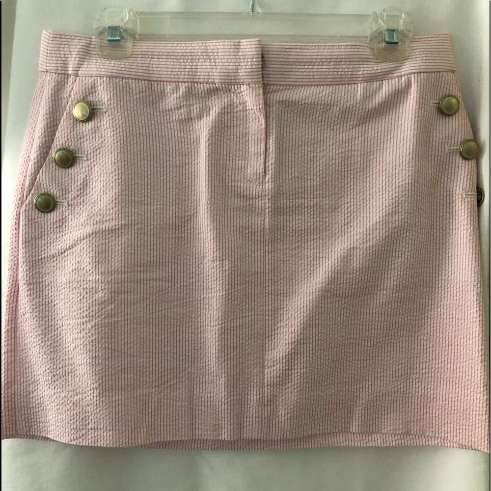 J. Crew sear sucker pink/white skirt, front zip